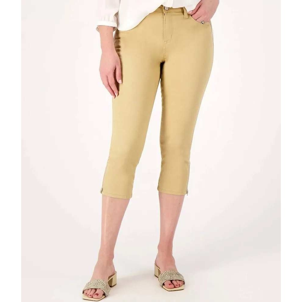 Laurie Felt Regular Wave Denim 5-Pocket Capri Ankle Zipper Sand Tan Size 0
